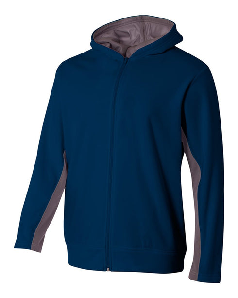 A4 Youth Full Zip Color Block Fleece Hoodie (NB4251), Color 'Navy/Graphite'